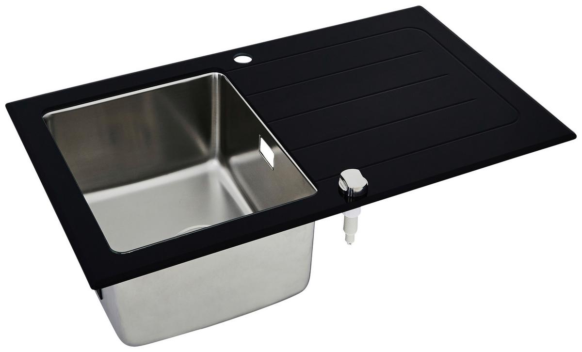 Spüle Respekta Edelstahl Bxt: 86x50 cm - Schwarz, Trend, Glas/Metall (86/21/50cm) - Respekta