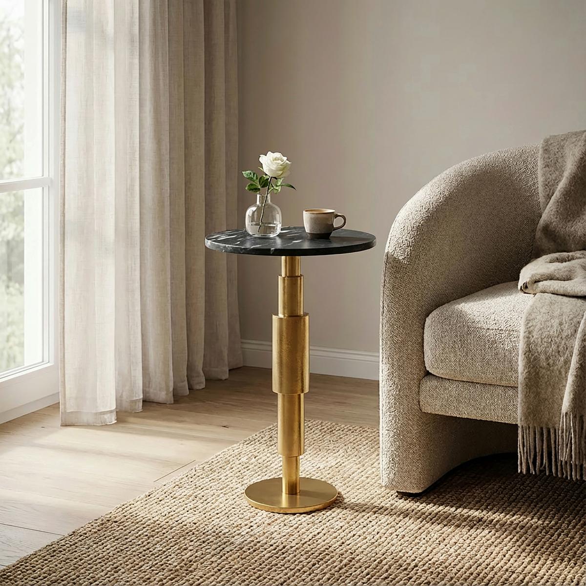 BEISTELLTISCH Schwarz L: 37cm - Goldfarben/Schwarz, Design, Stein/Metall (37/37/59cm) - Livetastic