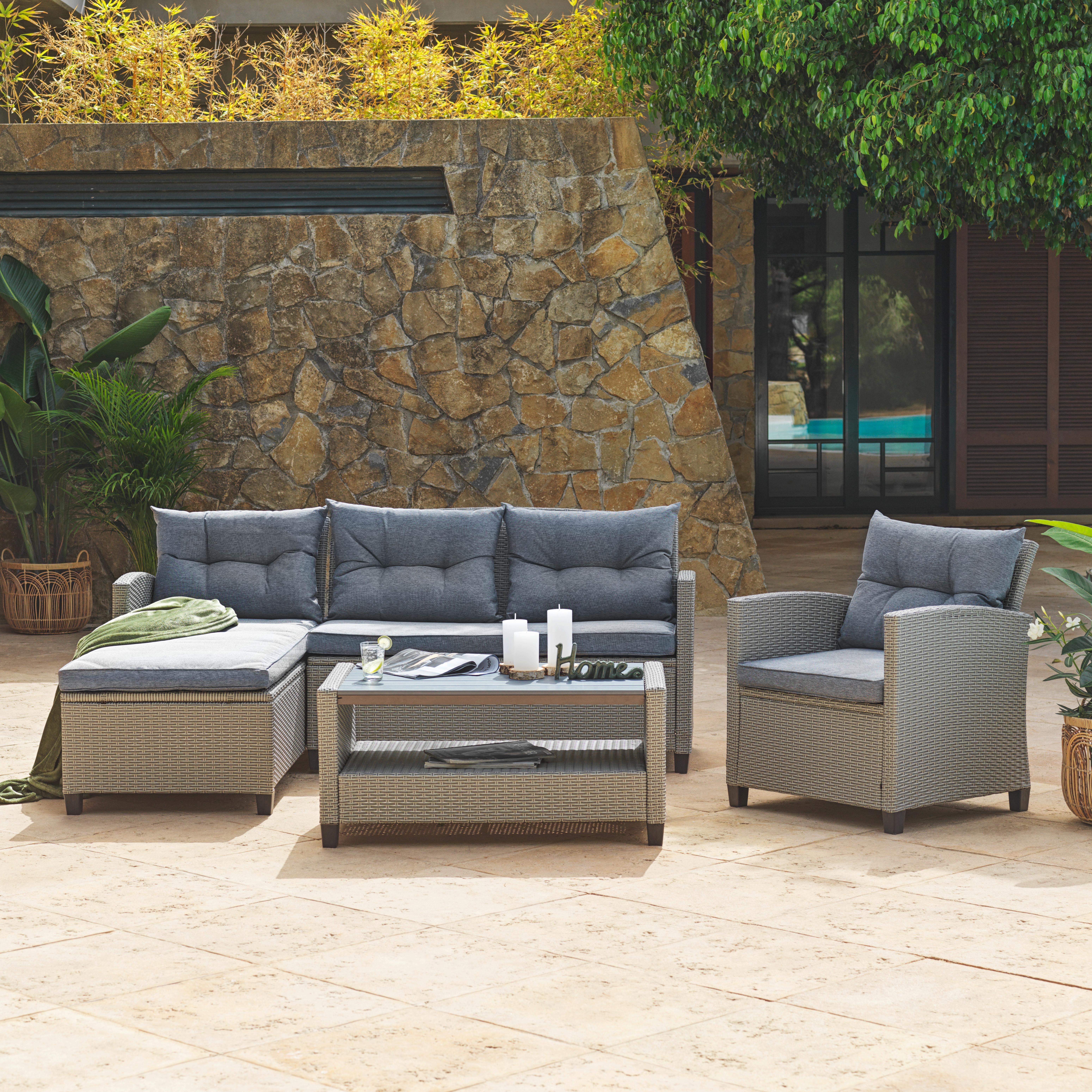 Loungegarnitur 4-Tlg. Alicante Kunststoffgeflecht mit Kissen - Grau, MODERN, Kunststoff/Textil (141cm)