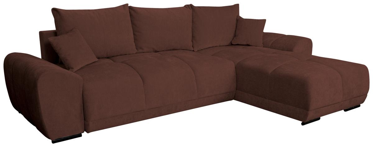 Rohová sedačka BONN, oboustranná, hnědá žinylka - černá/hnědá, Moderní, textil/plast (296/182cm)