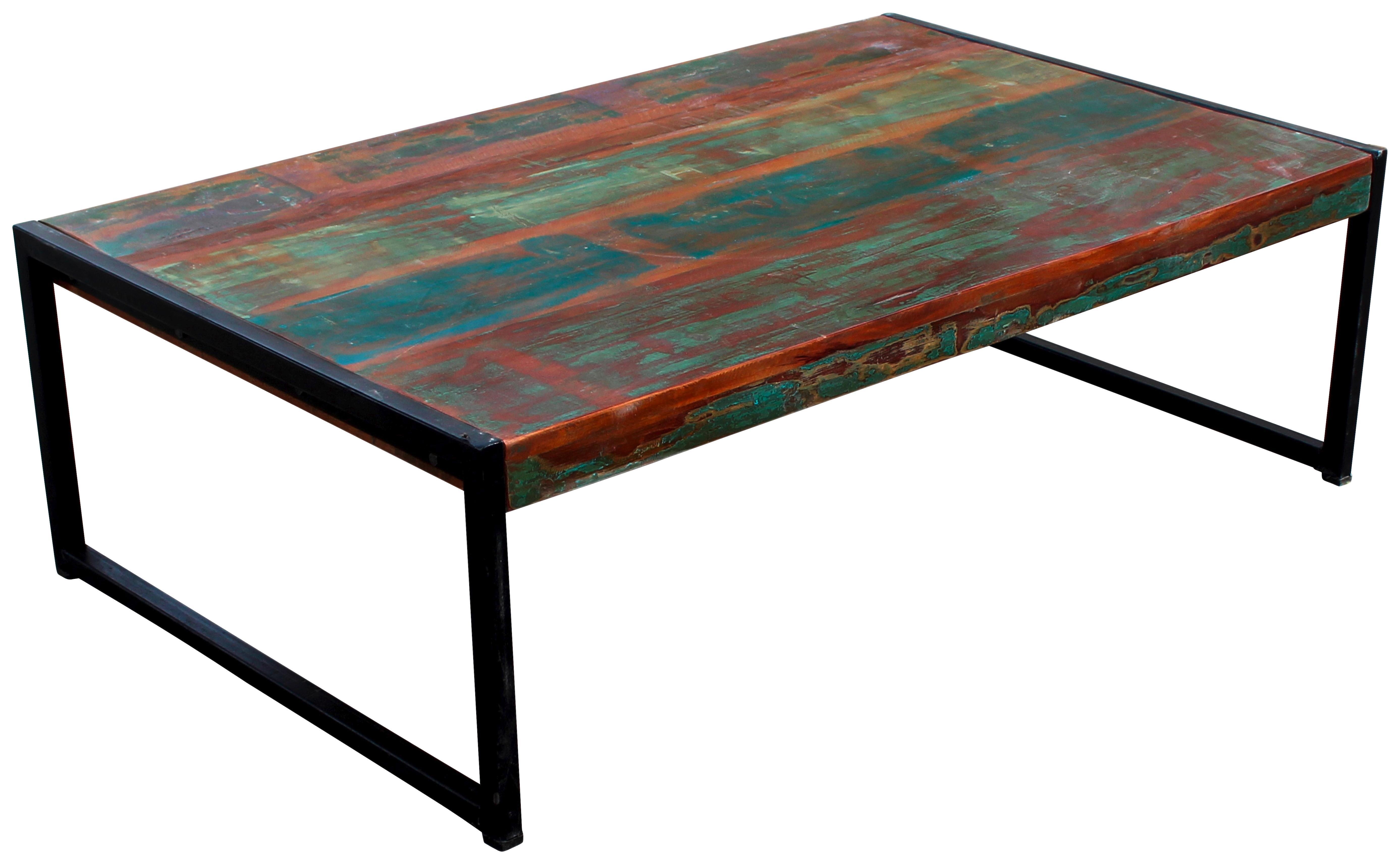 Couchtisch Faro B: 115 cm Recyclingholz - Multicolor/Schwarz, Basics, Holz/Metall (115/35/70cm)