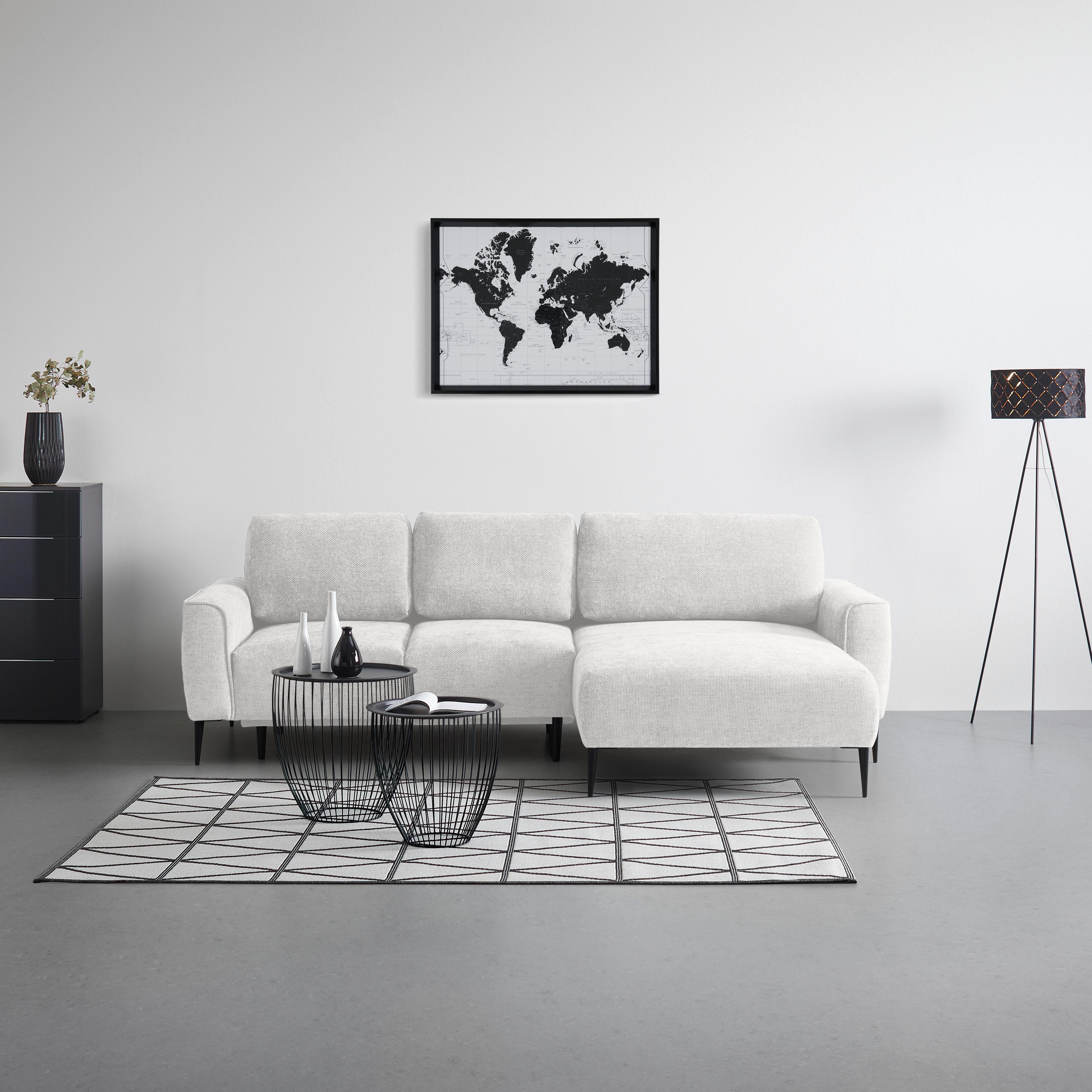 Rohová sedačka CUSTOM, pravá, krémová ženilka - čierna/krémová, Modern, kov/textil (255/164cm) - Mömax