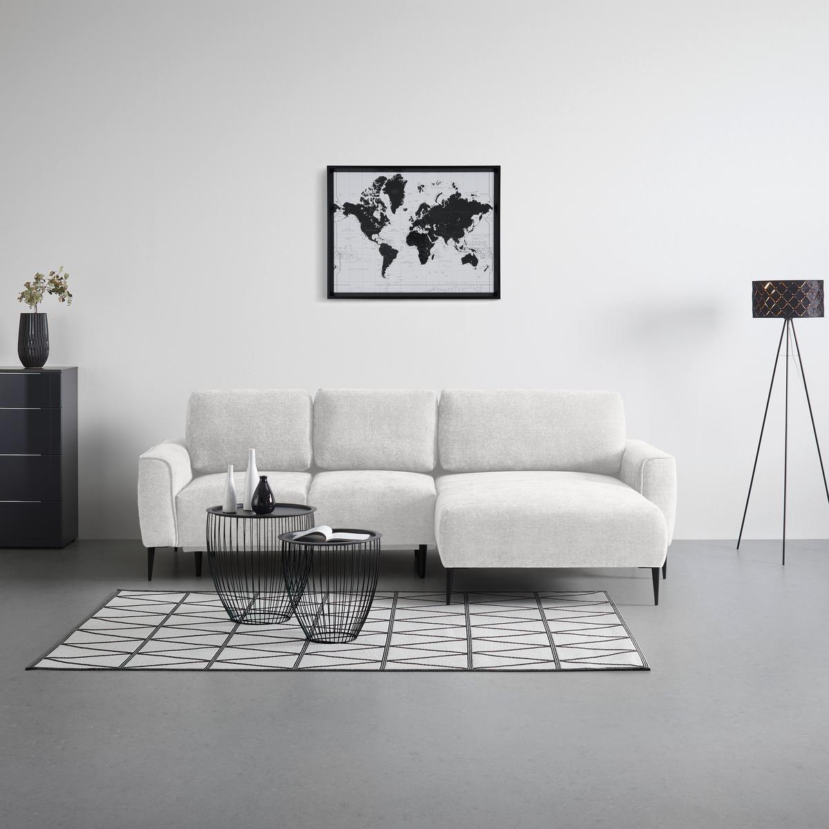 Rohová sedačka CUSTOM, pravá, krémová žinylka - černá/krémová, Moderní, kov/textil (255/164cm) - Mömax