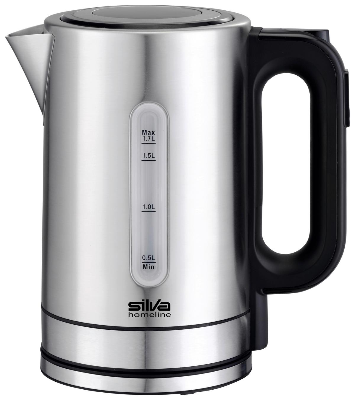 Wasserkocher Kl-T Schwarz Edelstahl 1,7 L 2200 W - Silberfarben/Schwarz, MODERN, Metall (14/24cm) - Silva Homeline