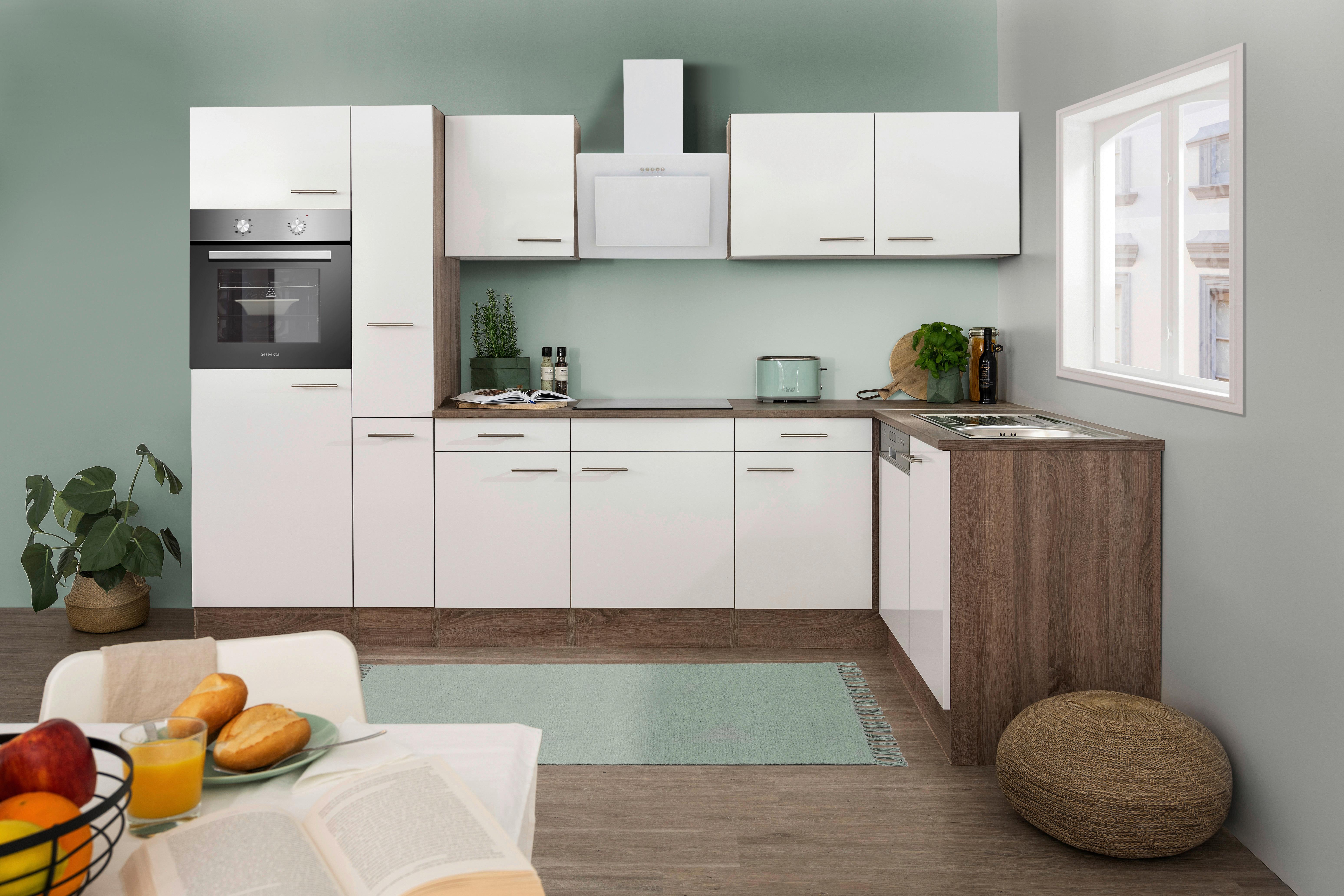 Eckküche Oliver L-Küchenblock 310 cm - Eichefarben/Weiß, Basics, Holzwerkstoff (310/172cm) - Respekta