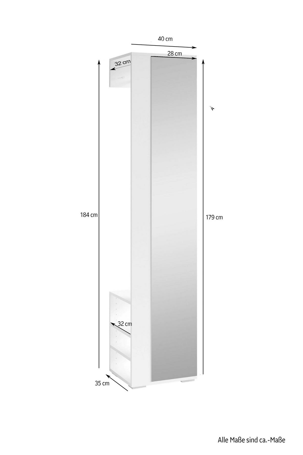 Garderobenschrank Ben B: 40cm Weiß - Weiß, MODERN, Glas/Holzwerkstoff (40/185/35cm) - MID.YOU