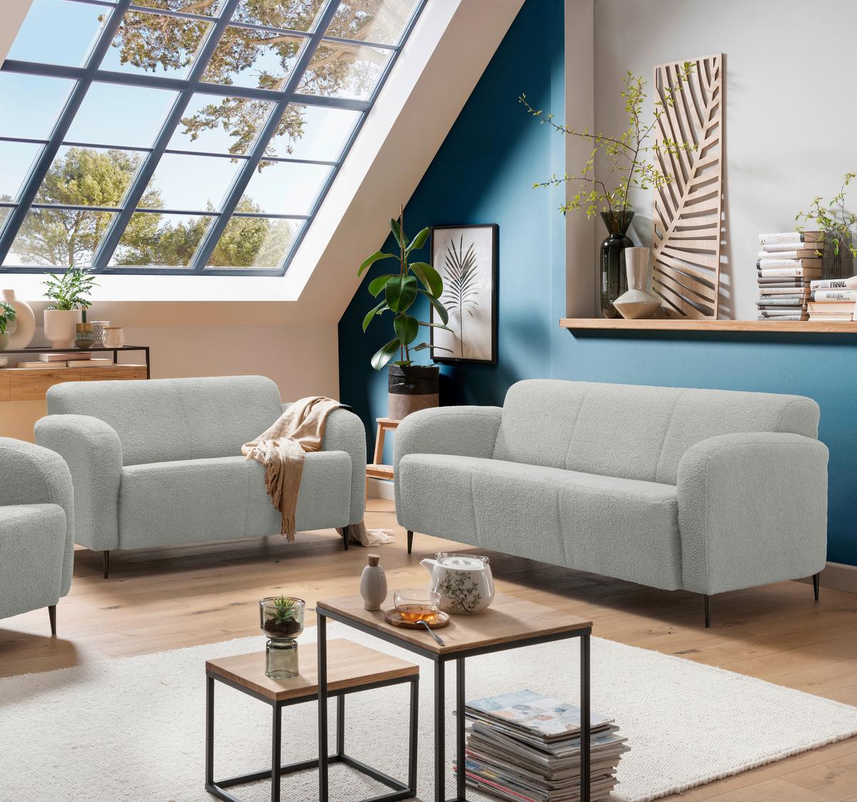 Sitzgarnitur 2-Tlg. Marone Hellgrau - Hellgrau/Schwarz, MODERN, Textil (180/76/90cm) - Livetastic