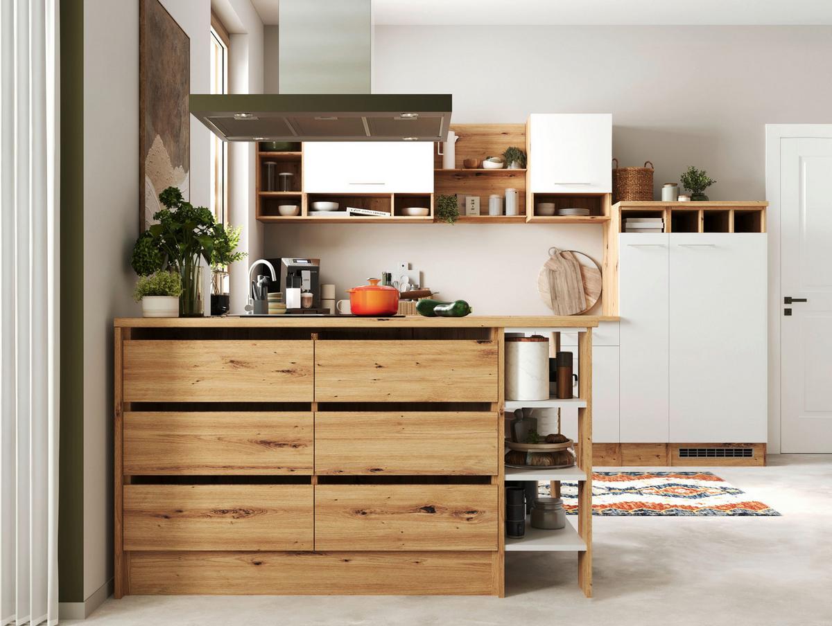 Küchenblock Hilde Inselküche 310 cm - Wildeiche/Weiß, Design, Holzwerkstoff (310-150cm) - Respekta