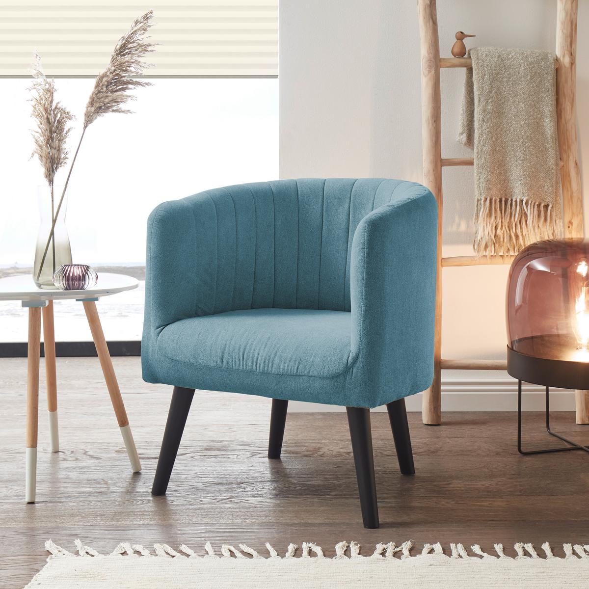 Polstersessel Mit Armlehnen Paul Velours Blau - Blau/Schwarz, Basics, Textil (61/82/58cm) - Livetastic