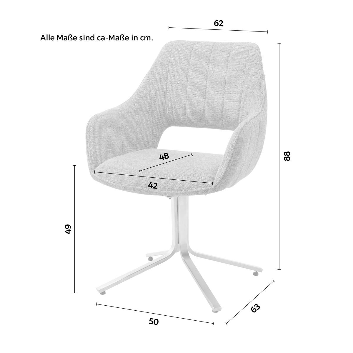 Židle s područkami Bacares, šedá - šedá/barvy nerez oceli, Lifestyle, kov/textil (62/88/63cm) - Premium Living