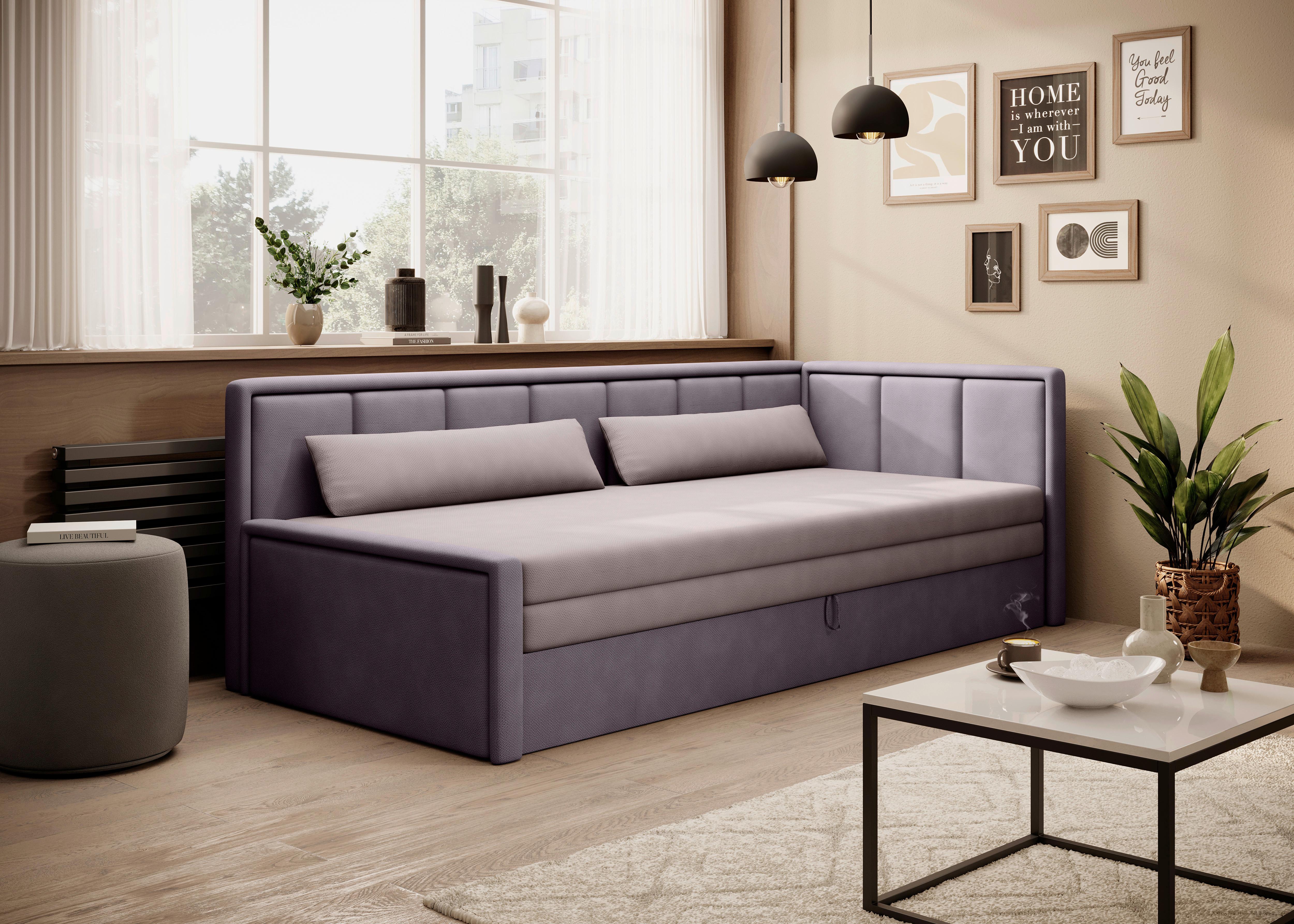 Récamiere Fulgeo Rechts Lila, Rosa, B: 214 Cm - Lila/Schwarz, Design, Textil (214/77/82cm) - MID.YOU