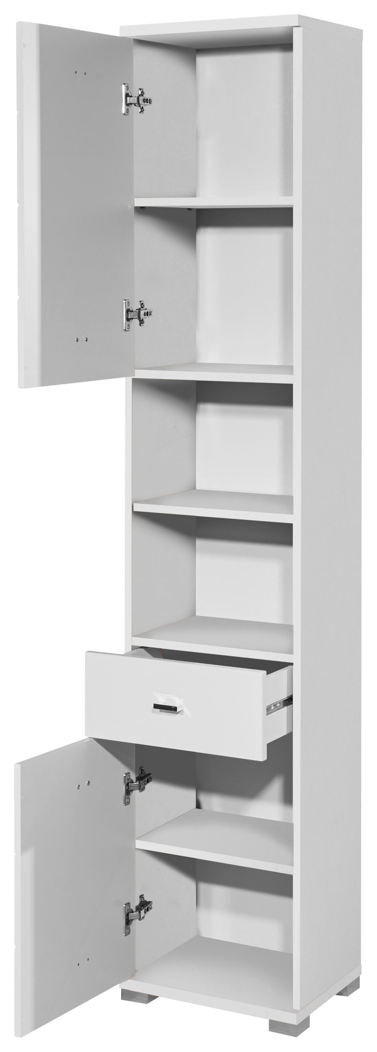 Hochschrank Pool Bxh: 38x190cm Weiß Stehend - Weiß Hochglanz/Silberfarben, Basics, Holzwerkstoff (38/190/30,5cm) - Livetastic