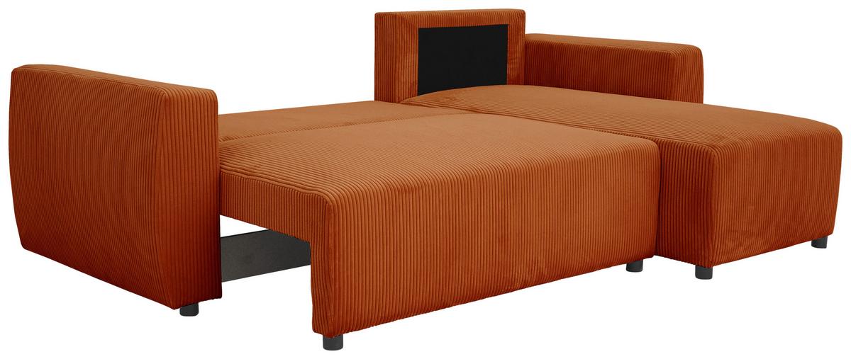 Eckschlafsofa mit Bettkasten Pharell, terracotta, 230x155cm - Terracotta/Schwarz, KONVENTIONELL, Holz/Holzwerkstoff (230/155cm)