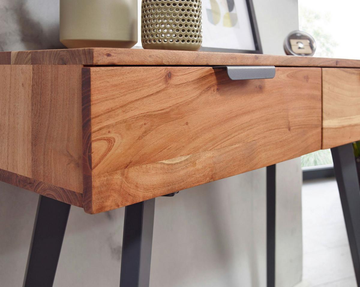 Konsolentisch Wohnling Eisen/ Akazienholz B: 90 cm 2 Laden - Grau/Akaziefarben, MODERN, Holz/Metall (36/90/78cm) - MID.YOU