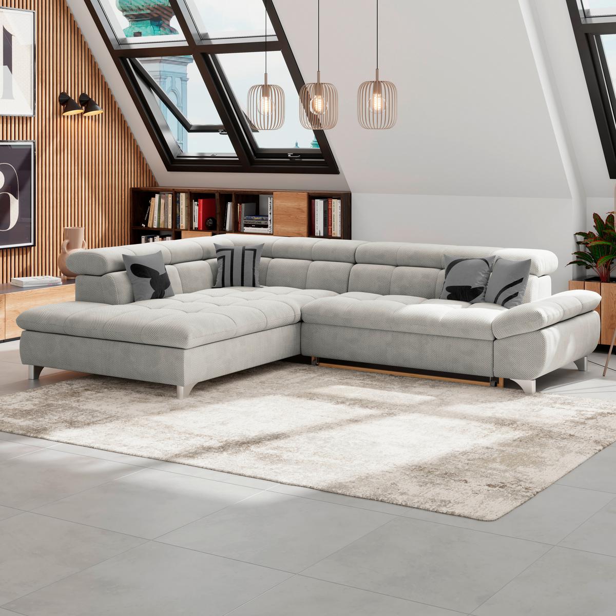 Ecksofa Gemini Dunkelgrau, B: 234cm - Taupe/Chromfarben, KONVENTIONELL, Textil (234/312cm)