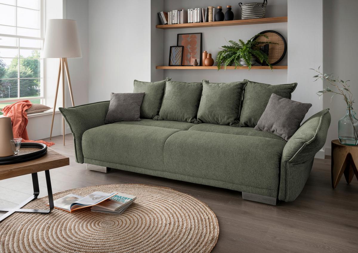 Bigsofa Pera, Dunkelgrün B: 242 cm - Chromfarben/Dunkelgrün, MODERN, Textil (242/71/90/131cm) - Livetastic
