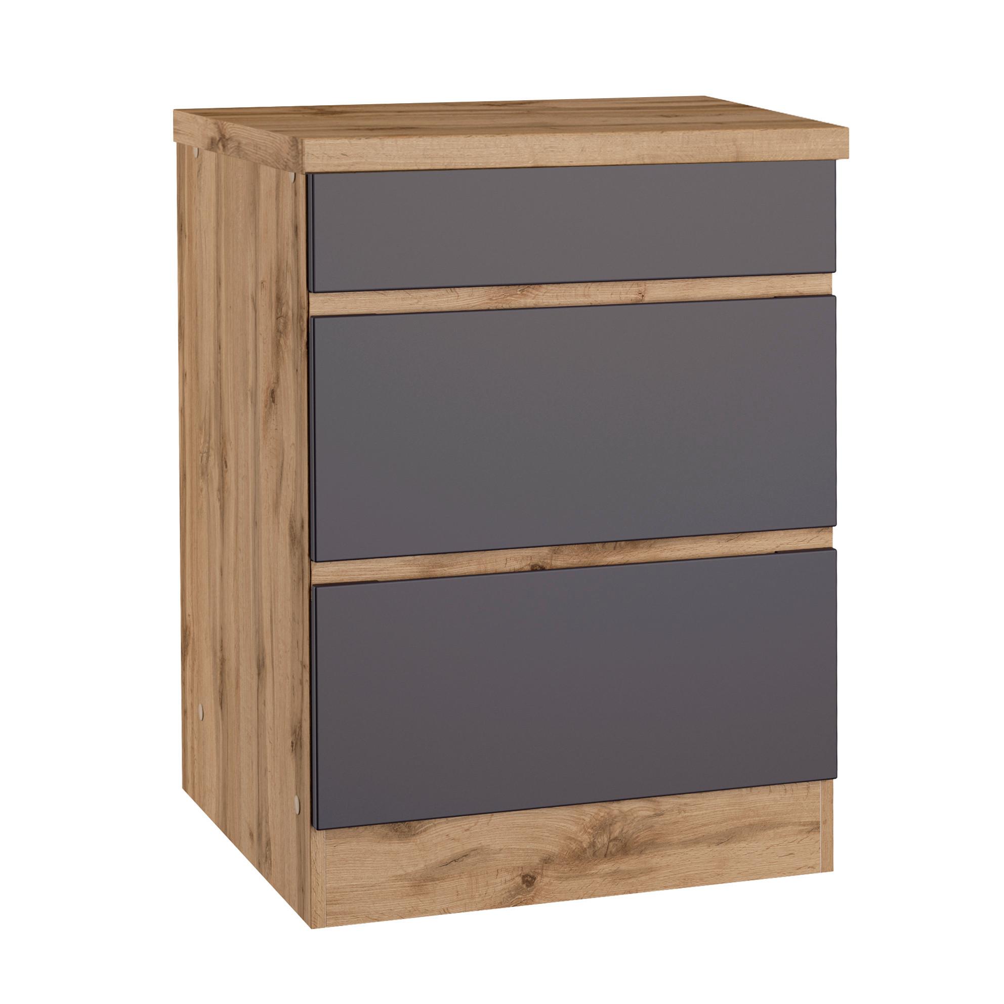 Kochfeldumbauschrank Turin 60cm Grau/Eiche - Eiche Wotan/Grau, Design, Holzwerkstoff (60/86/60cm) - Held