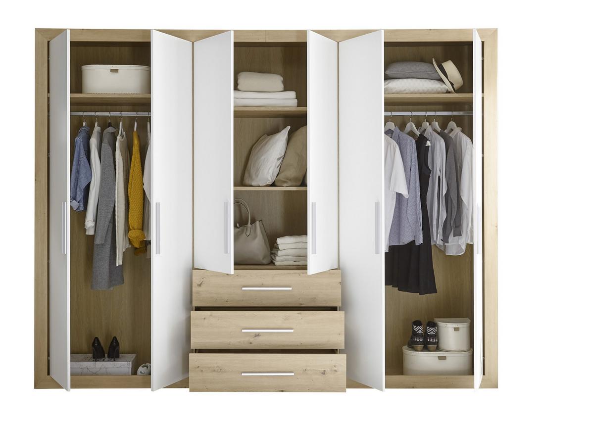 Drehtürenschrank+ Schubladen B 289cm Fernando, Eichef./Weiß - Eichefarben/Weiß, KONVENTIONELL (289/225/59cm) - MID.YOU