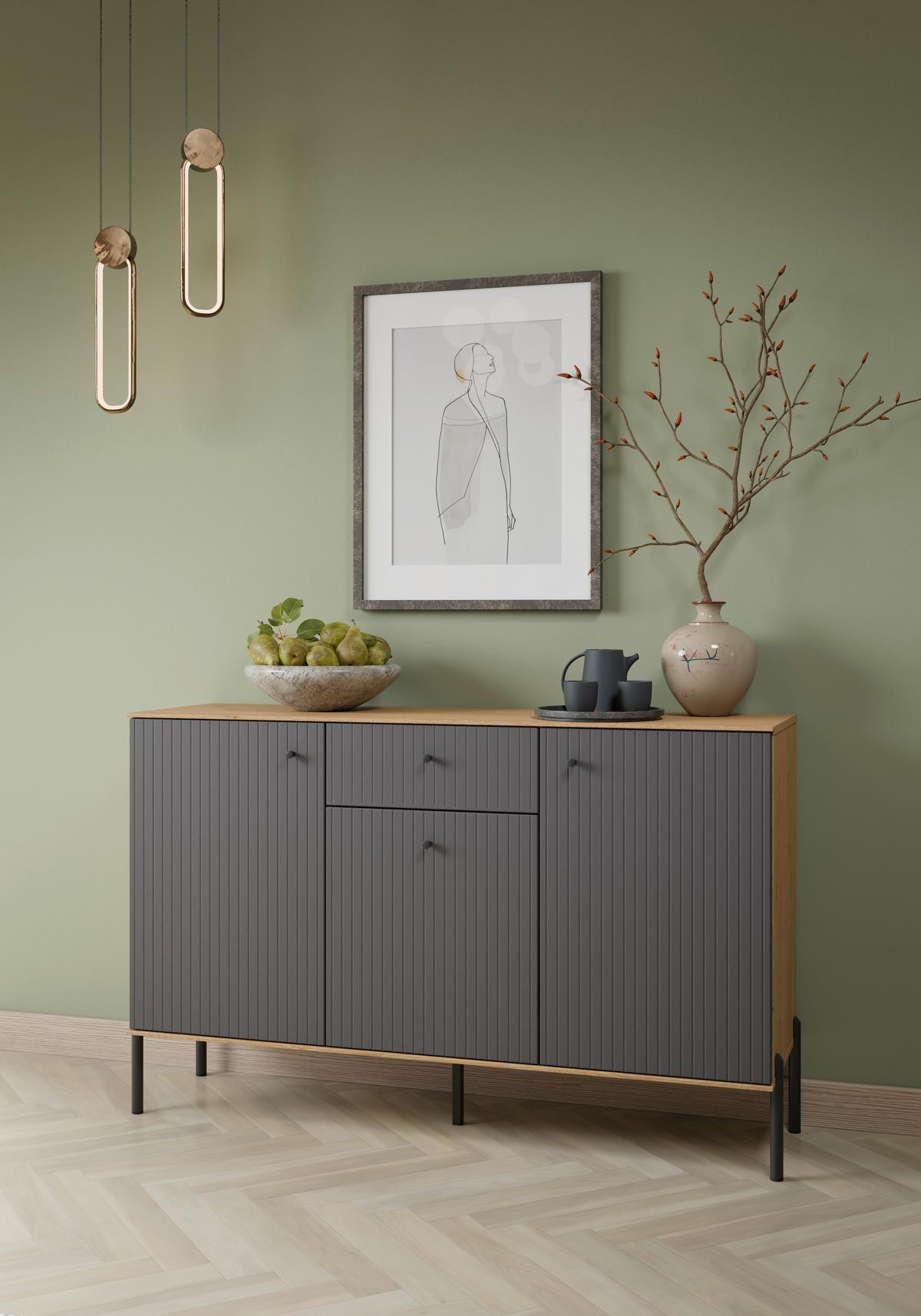 Sideboard Nurisa Anthrazit B: 135,5 cm - Anthrazit/Schwarz, Trend, Holzwerkstoff (135,5/85,35/40cm) - MID.YOU