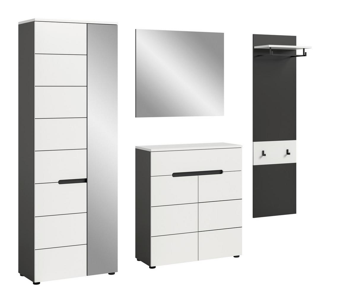 Garderobe Canu 4-teilig Weiß/basalt Grau B: 220 Cm - Weiß, Design, Holzwerkstoff (220/190/37cm) - Livetastic