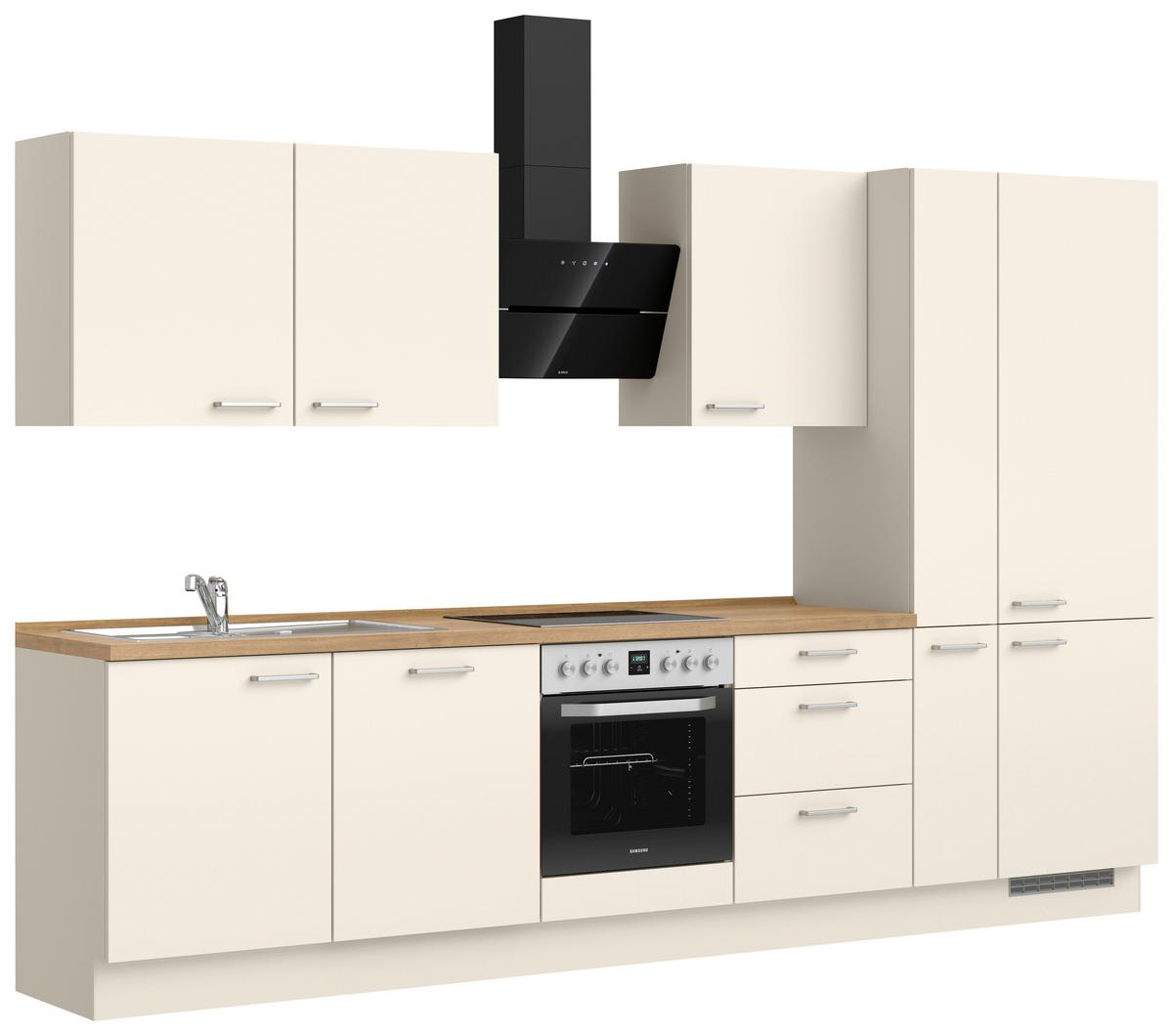 Kuchyňská linka 330 cm, magnóliová supermatná - barvy dubu/magnolie, Moderní, kov/kompozitní dřevo (330cm) - Nobilia