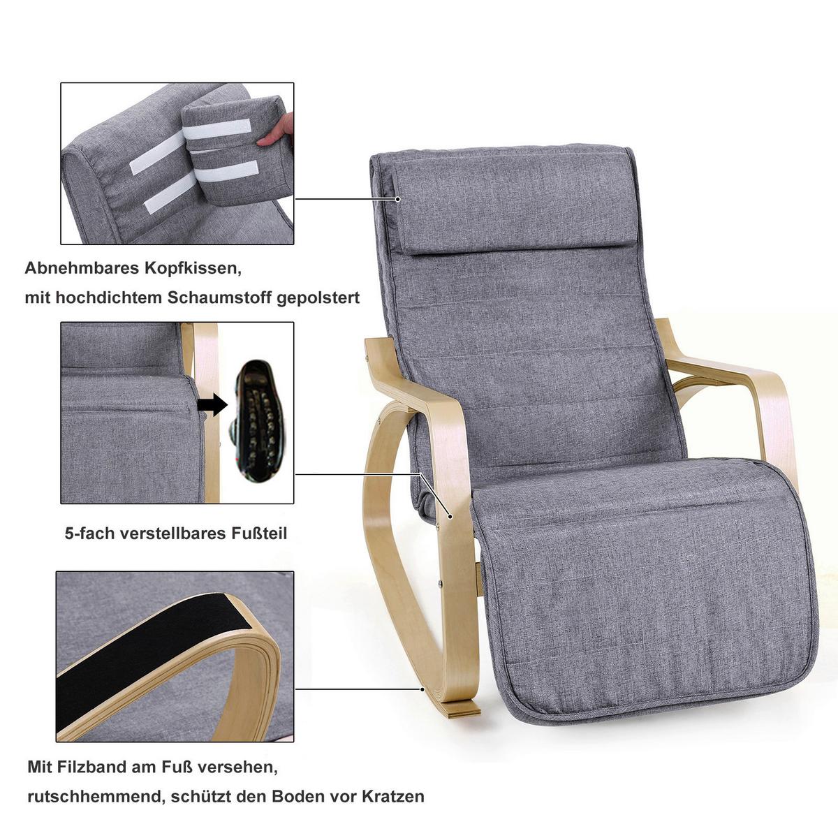 Relaxačné kreslo s vankúšom sivé - sivá/farba brezy, Basics, drevo/textil (121,5/84/67cm) - Boxxx