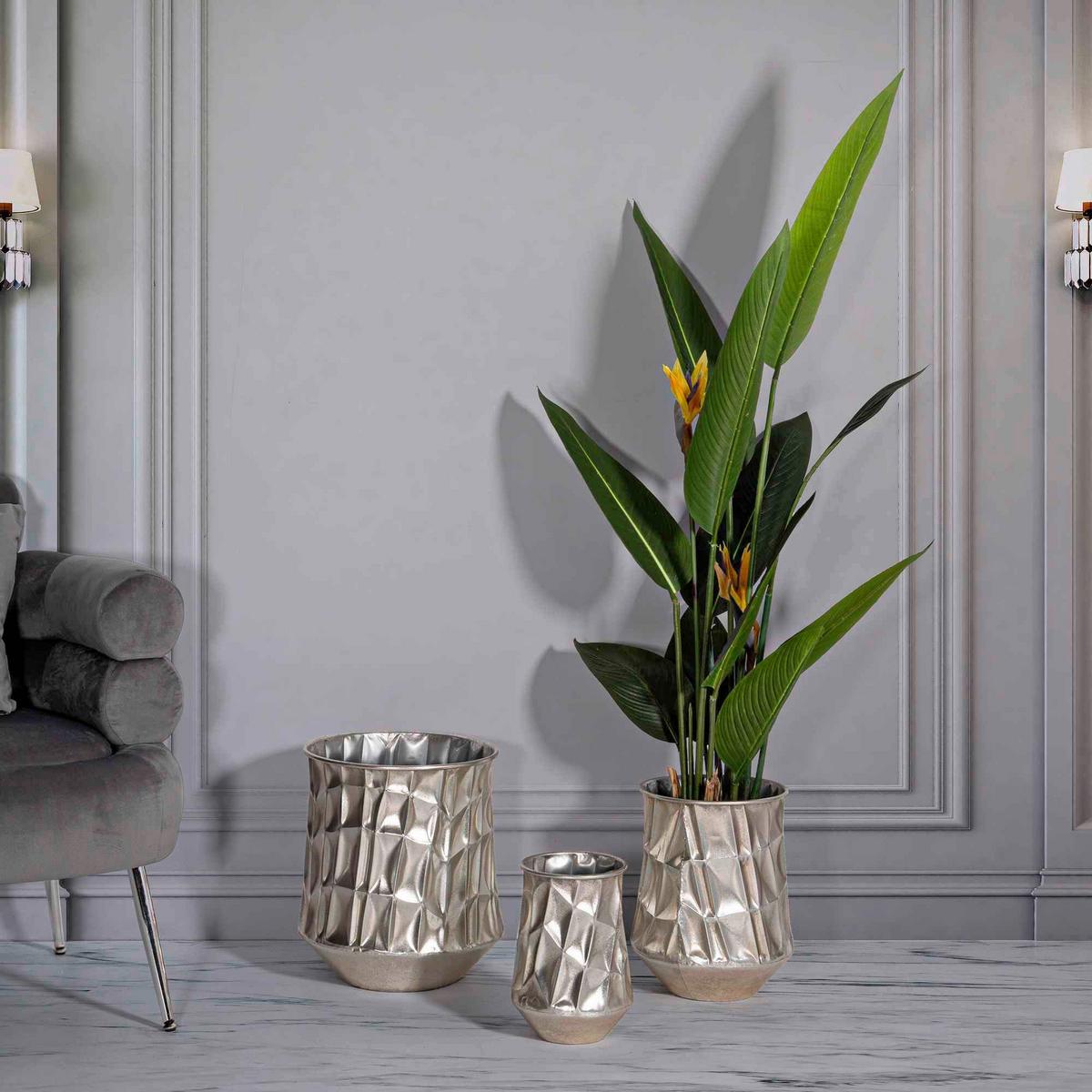 Vase Silver Set 3 Pcs Silberfarben B: 35 Cm - Silberfarben, Basics, Metall (35/38,5/35cm)