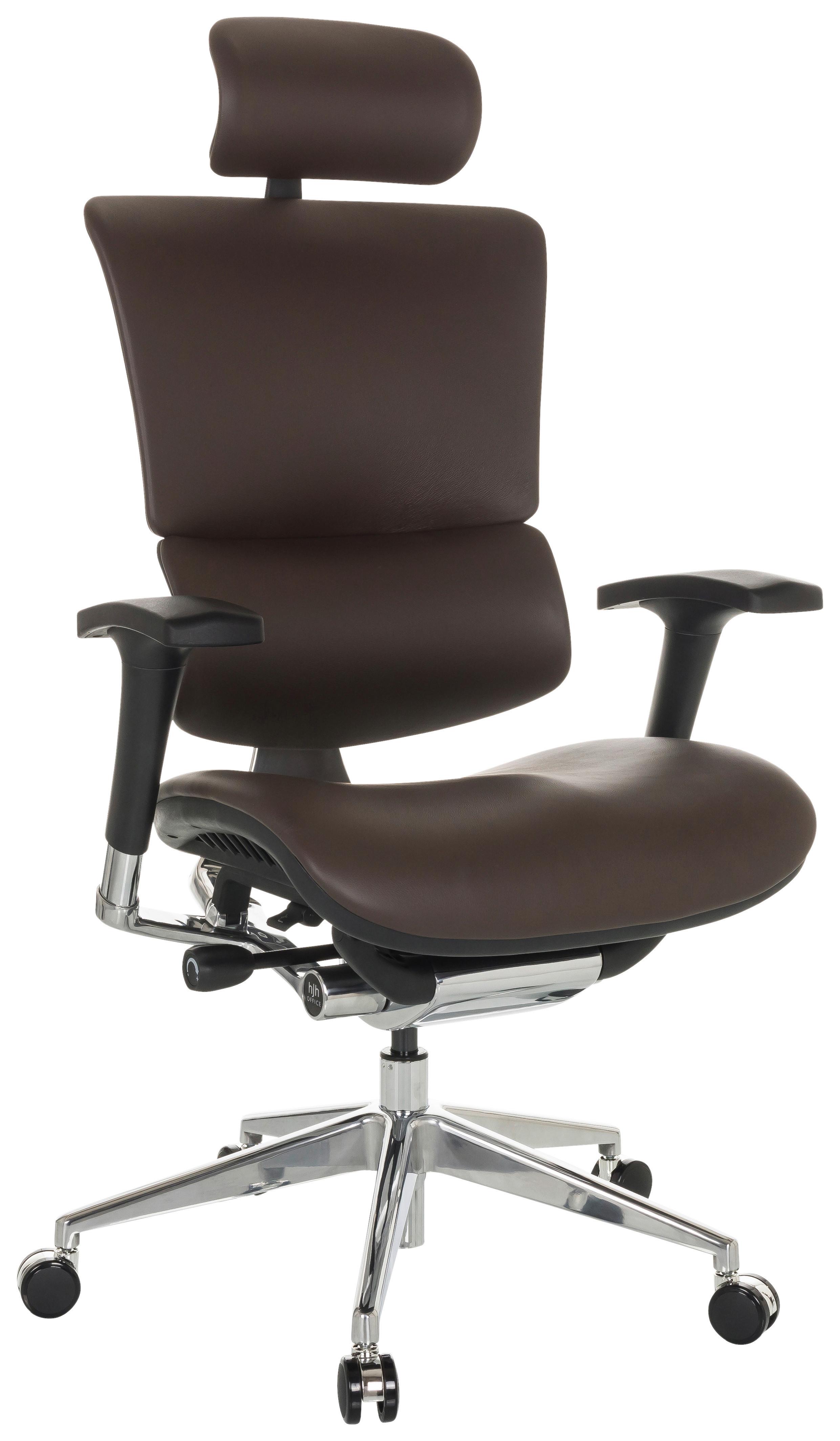 Drehstuhl Ergo-U2 L - Dunkelbraun/Silberfarben, Basics, Leder/Kunststoff (70/124-146/67cm) - MID.YOU