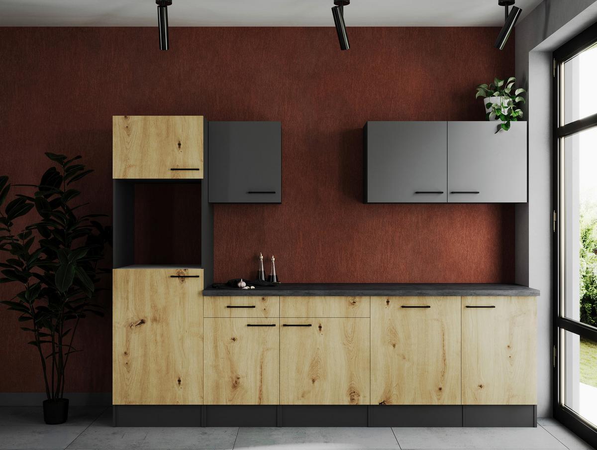 Küchenleerblock Oliver Grau, Artisan Dekor B: 280 Cm - Eiche Artisan/Grau, Design, Holzwerkstoff (280cm) - Respekta