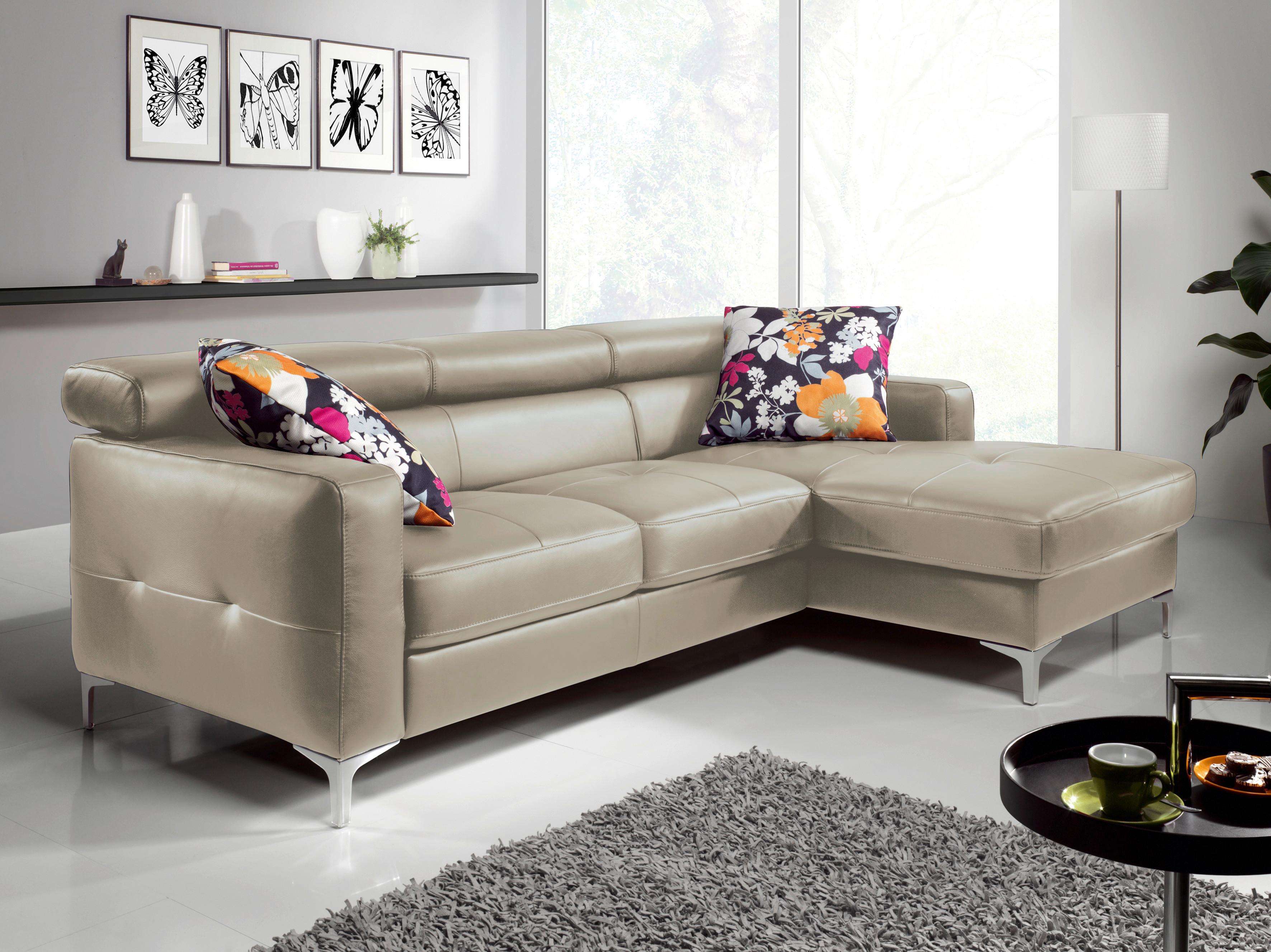 Ecksofa Mit Schlaffunktion Sammy Grau Leder - Chromfarben/Grau, Design, Leder (227/168cm) - Livetastic