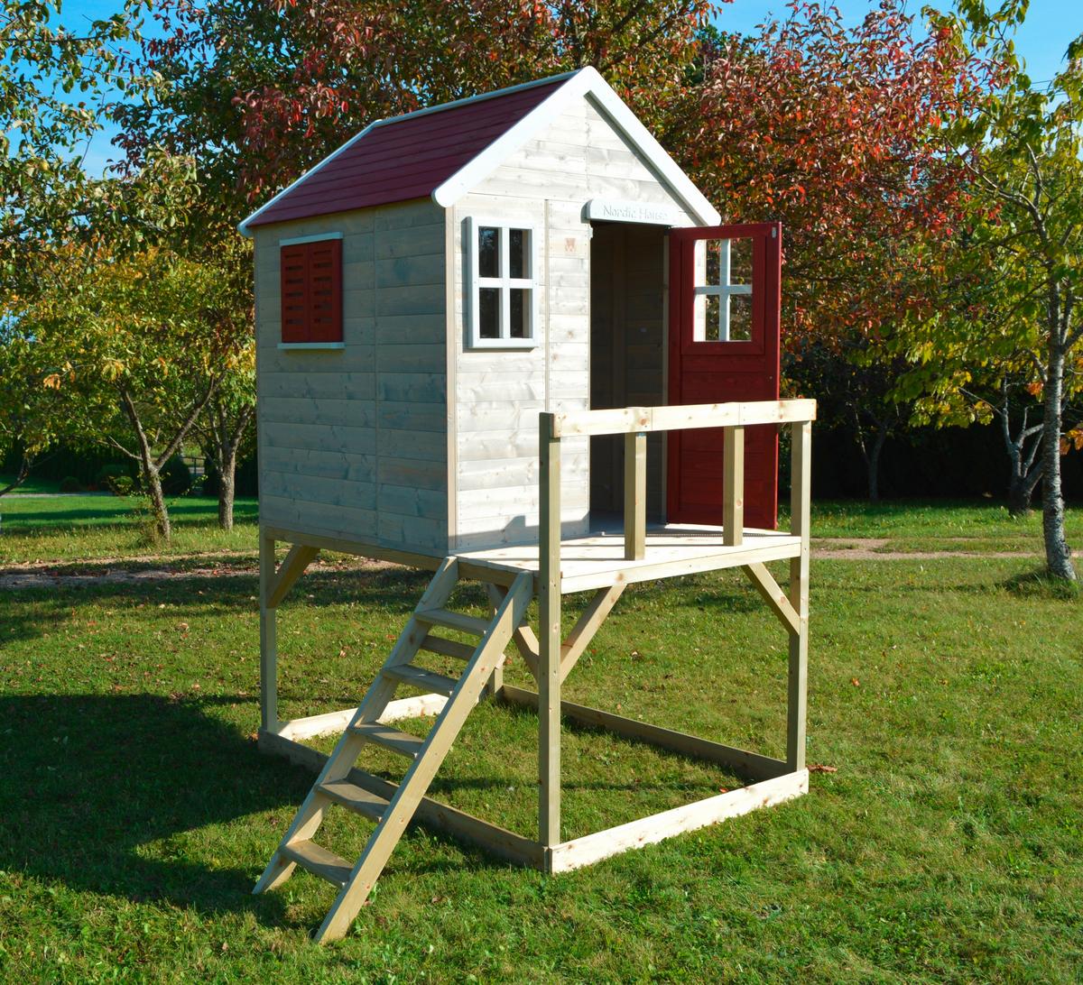 Spielhaus Tiger Naturfarben/Rot, B: 197 cm - Rot/Naturfarben, KONVENTIONELL, Holz (197/242/290cm)