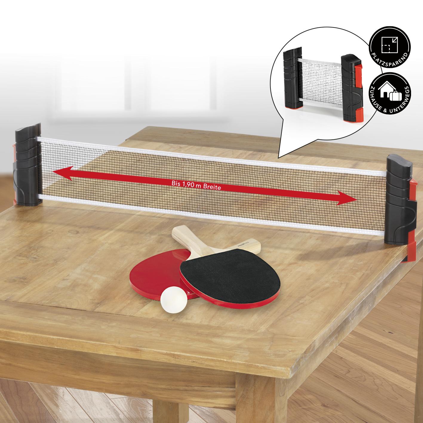 Tischtennis-Set mit Netz, 2 Schläger, 2 Bälle, Rot/Schwarz - Rot/Schwarz, Basics, Holz/Kunststoff (14,8/25,5/1,1cm)