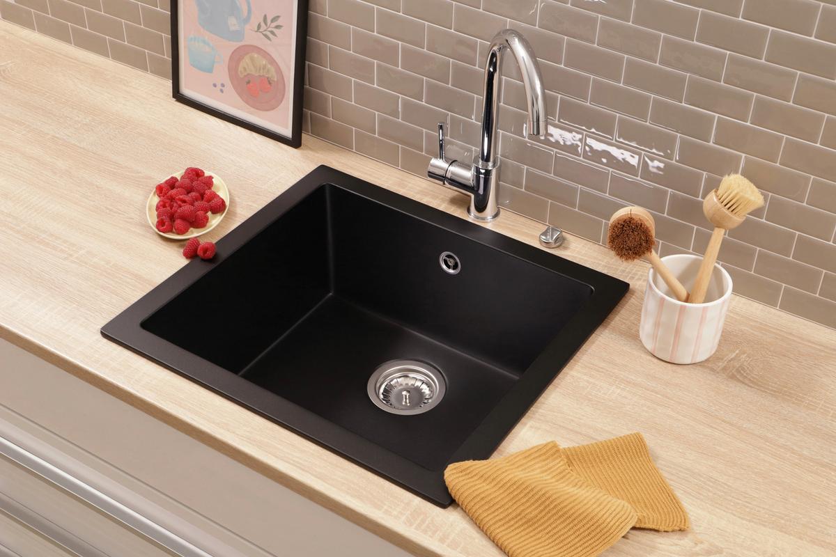 SPÜLE Nelson, Schwarz B: 52 cm - Schwarz, Trend, Stein (52/22/47cm) - Respekta