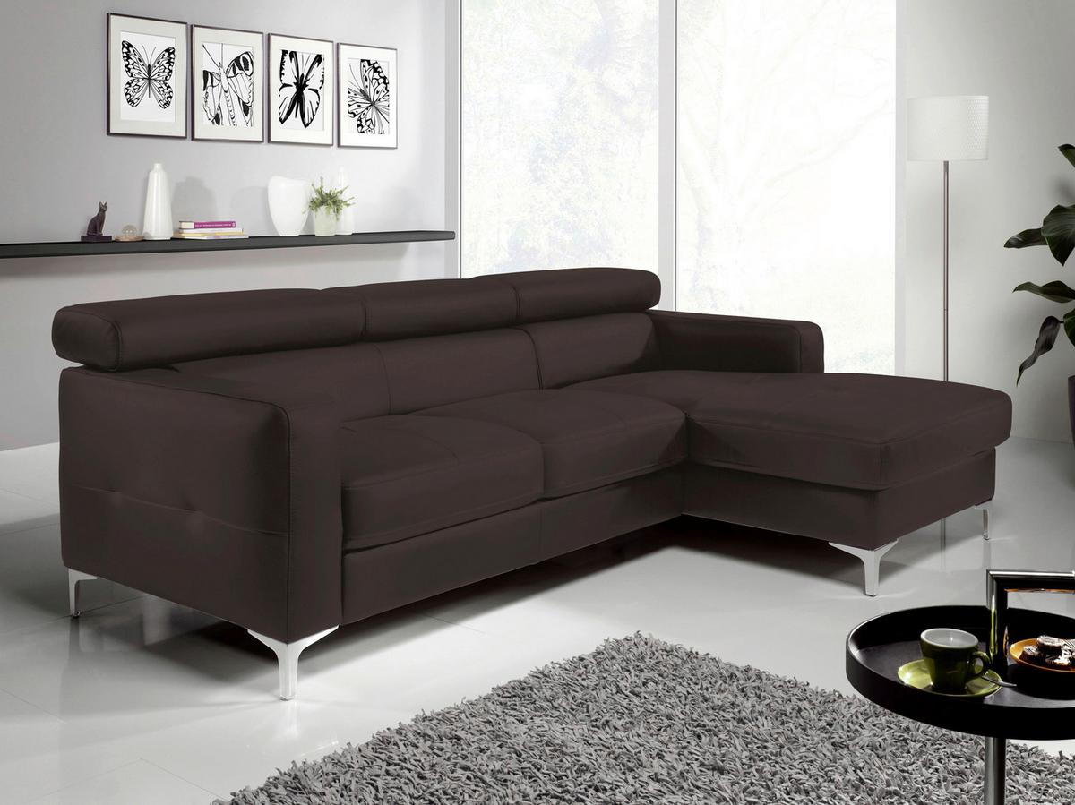 Ecksofa Mit Schlaffunktion Sammy Dunkelbraun Leder - Chromfarben/Dunkelbraun, Design, Leder (227/168cm) - Livetastic