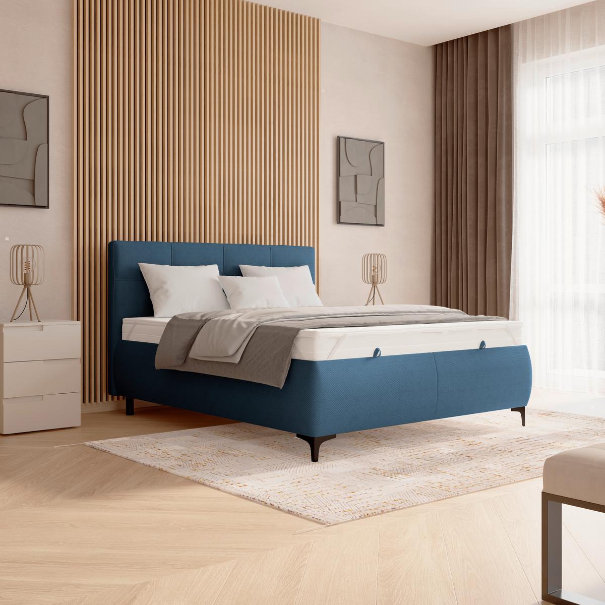 Polsterbett Zeni 140 - Schwarz/Dunkelblau, KONVENTIONELL, Holz/Textil (140/200cm)