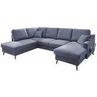 Wohnlandschaft Valentina Mit Schlaffunktion Blau - Blau/Naturfarben, KONVENTIONELL, Textil (200/301/150cm) - P & B