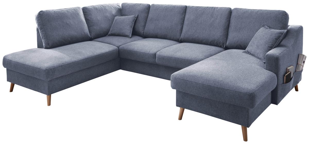 Wohnlandschaft Valentina Mit Schlaffunktion Blau - Blau/Naturfarben, KONVENTIONELL, Textil (200/301/150cm) - P & B