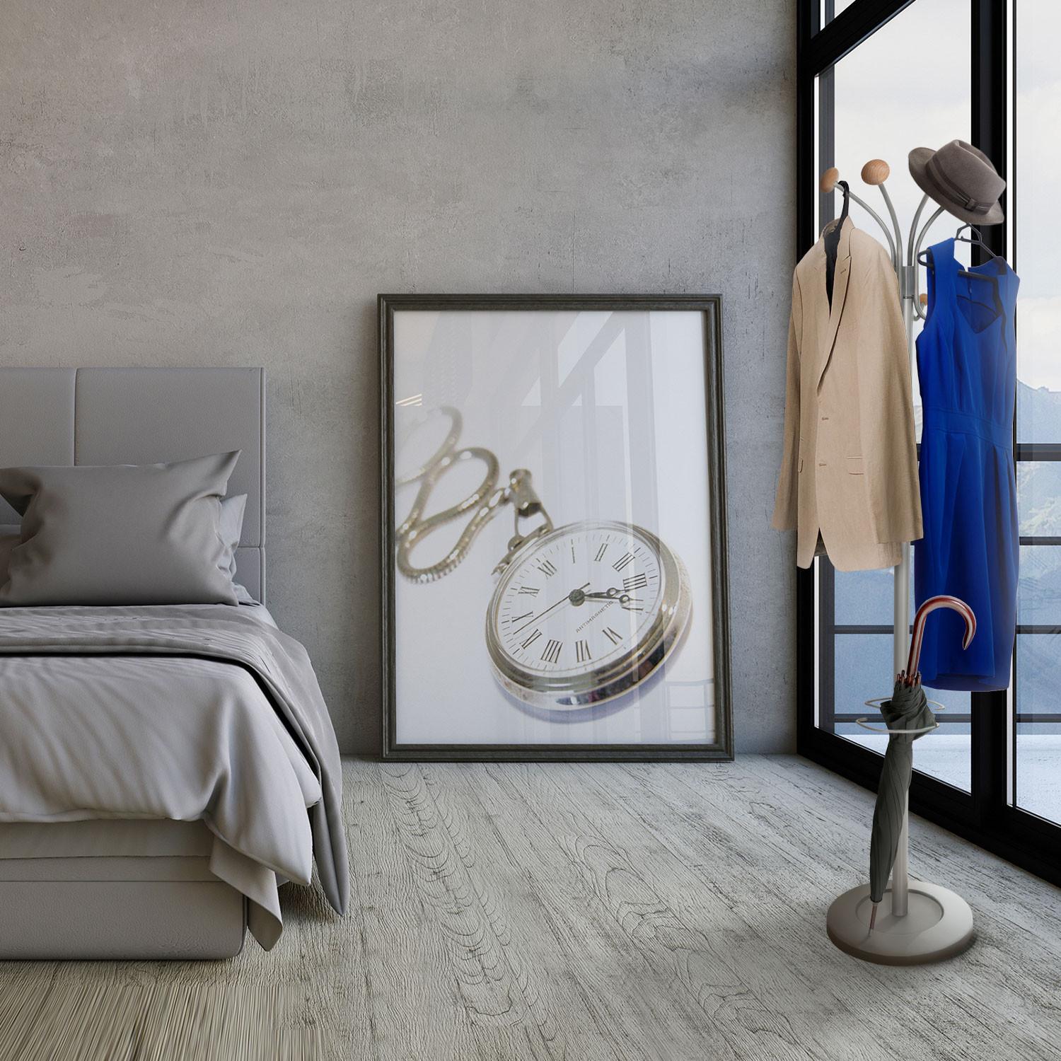 Kleiderständer Space Silber Stahl 8 Haken H: 173 Cm - Silberfarben, MODERN, Holz/Stein (38/173/38cm) - MID.YOU