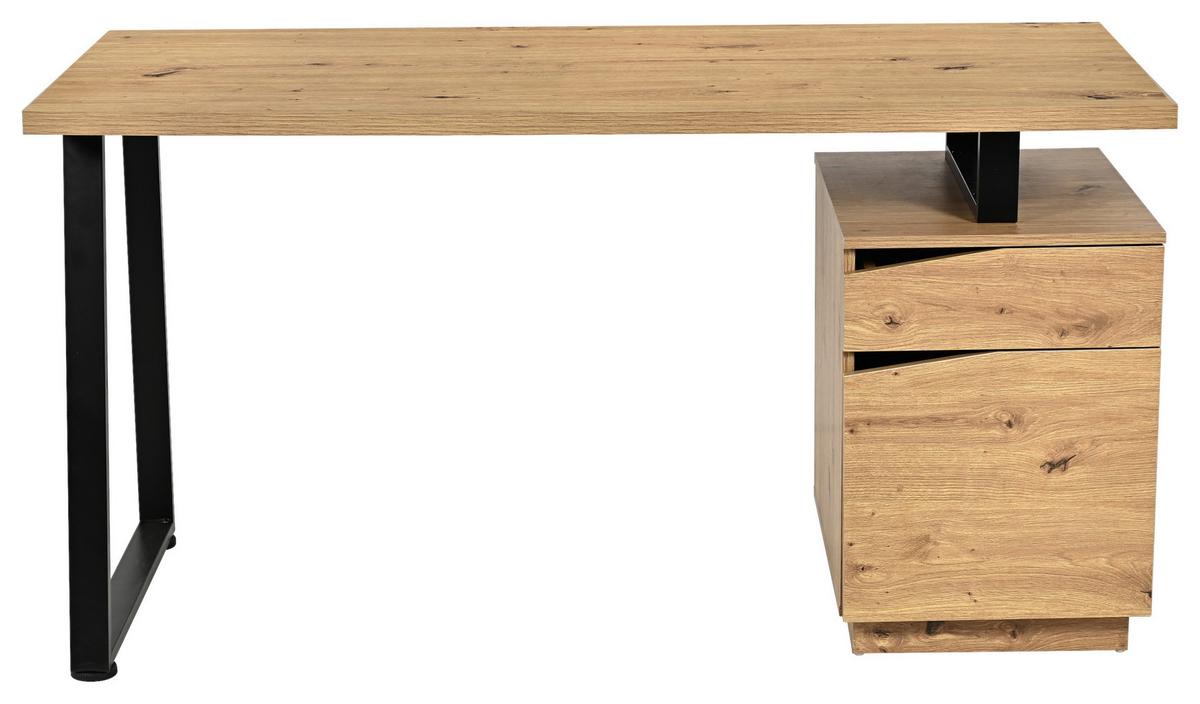 Schreibtisch Rimini Eichefarben B: 140 cm - Schwarz/Eiche Artisan, Trend, Holzwerkstoff/Metall (140/74/60cm)
