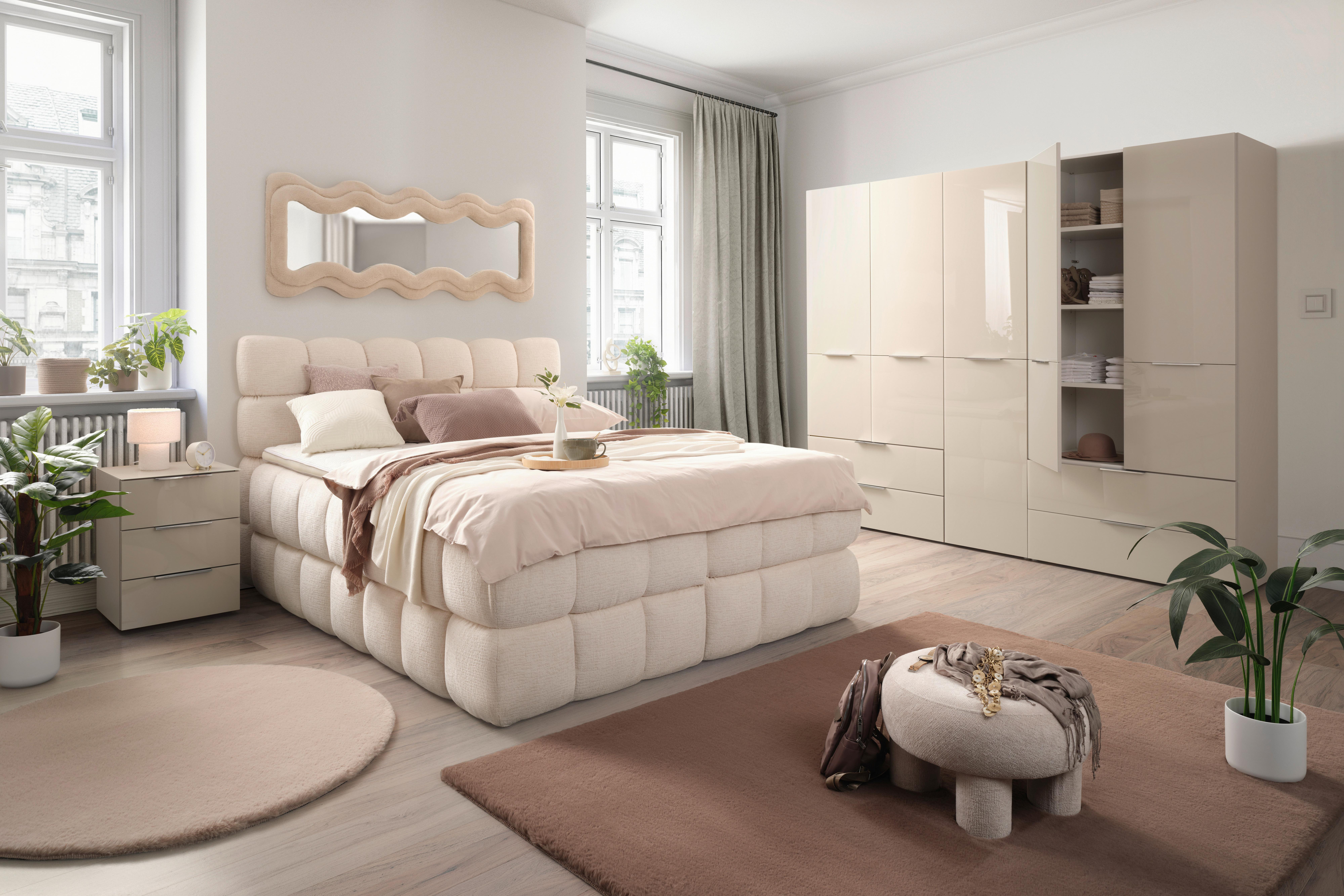 Boxspring posteľ BUBBLE BOX 160/200 cm, krémová - čierna/krémová, Konventionell, kov/drevo (160/200cm) - Premium Living