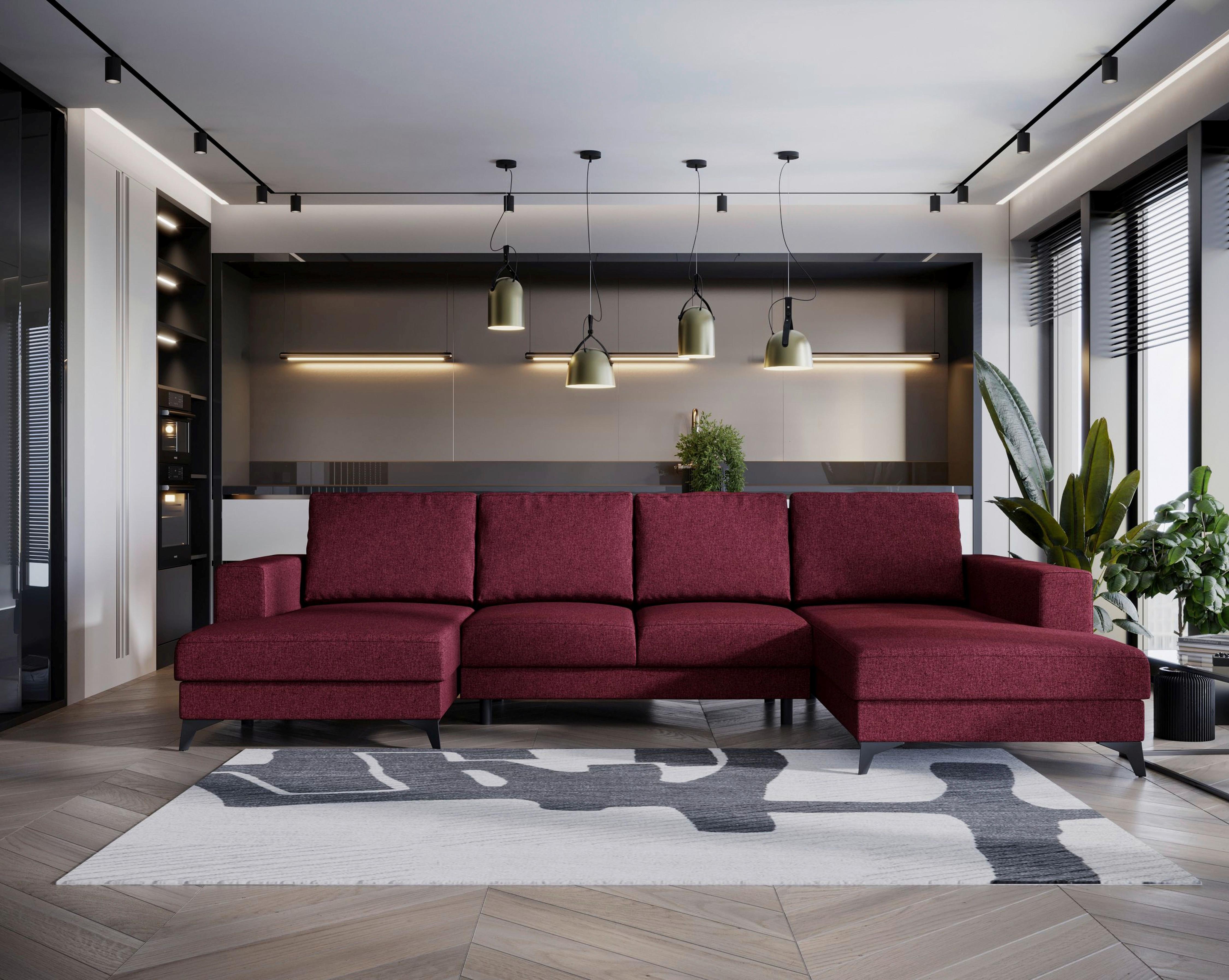 Wohnlandschaft Harvey Mit Schlaffunktion Rot - Rot/Schwarz, Design, Textil (156/339/190cm) - Livetastic