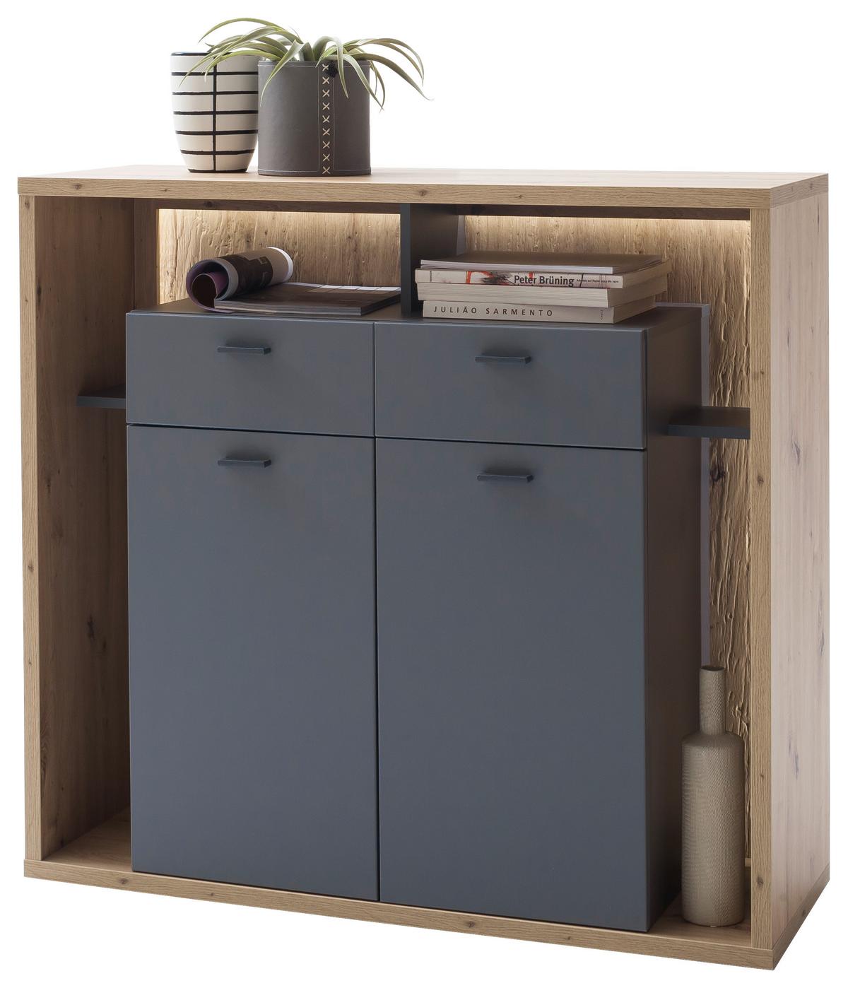 Highboard B: 115 Cm Lizzano Grau/eichefarben - Eichefarben/Grau, Design, Holzwerkstoff (115/108/40cm) - MID.YOU
