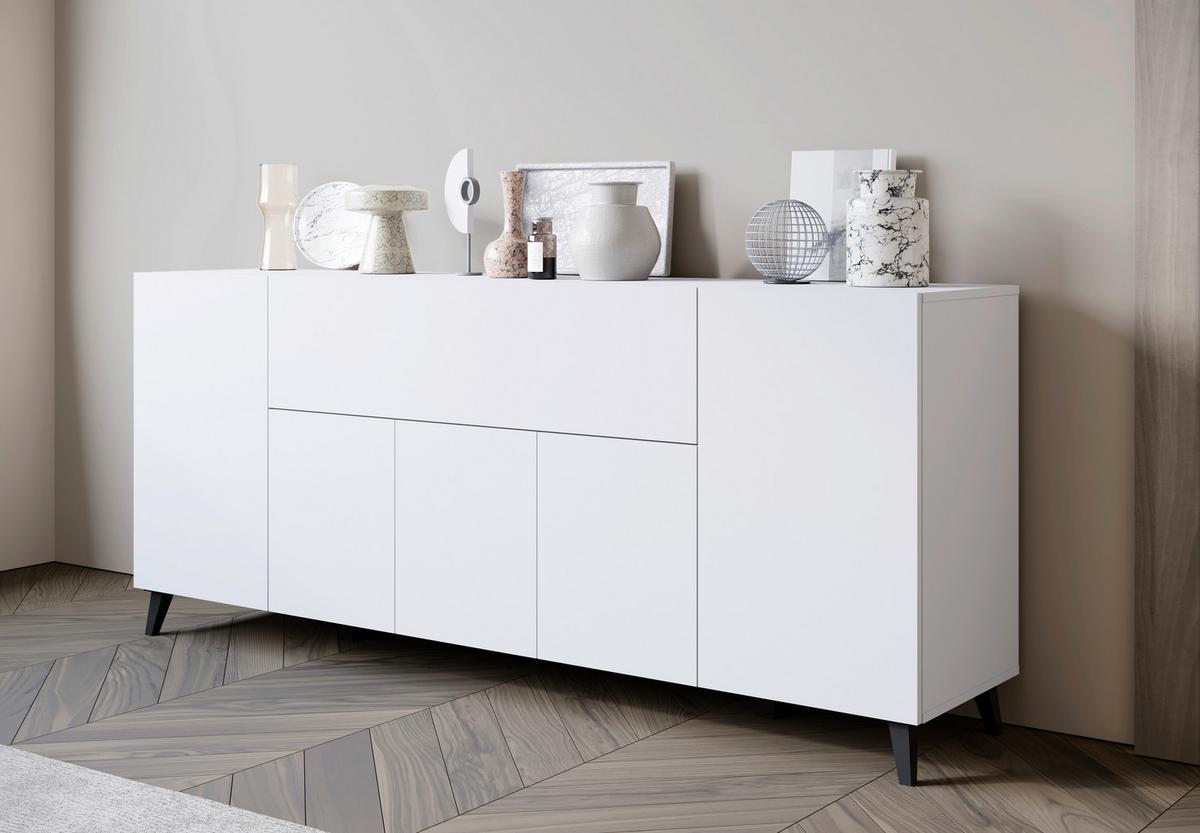 Sideboard Phuket 180 Weiß B: 180 Cm - Schwarz/Weiß, Design, Holzwerkstoff (180/76/37,5cm) - Livetastic