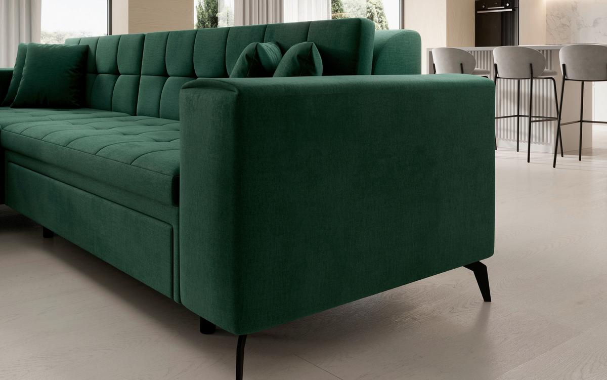 Ecksofa Solange Grün S: 196x292 cm - Chromfarben/Grün, Design, Textil (196/292cm) - MID.YOU