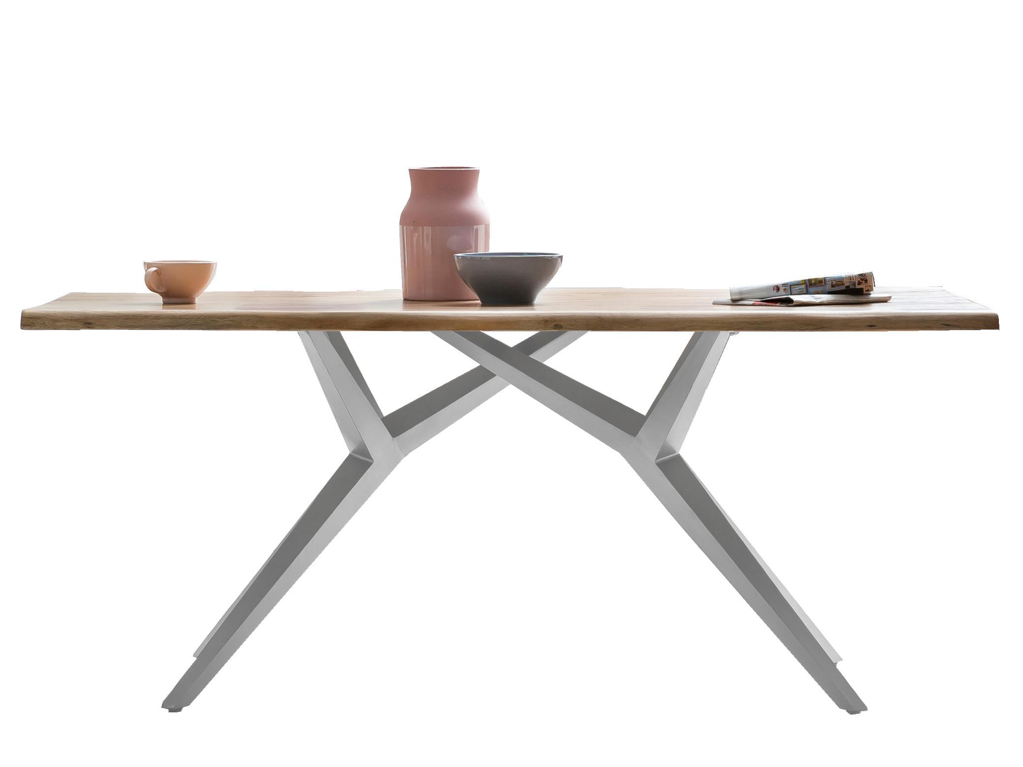 Esstisch Naturfarben /Silberfarben L: 160cm - Silberfarben/Naturfarben, MODERN, Holz/Metall (160/85/78,5cm) - MID.YOU