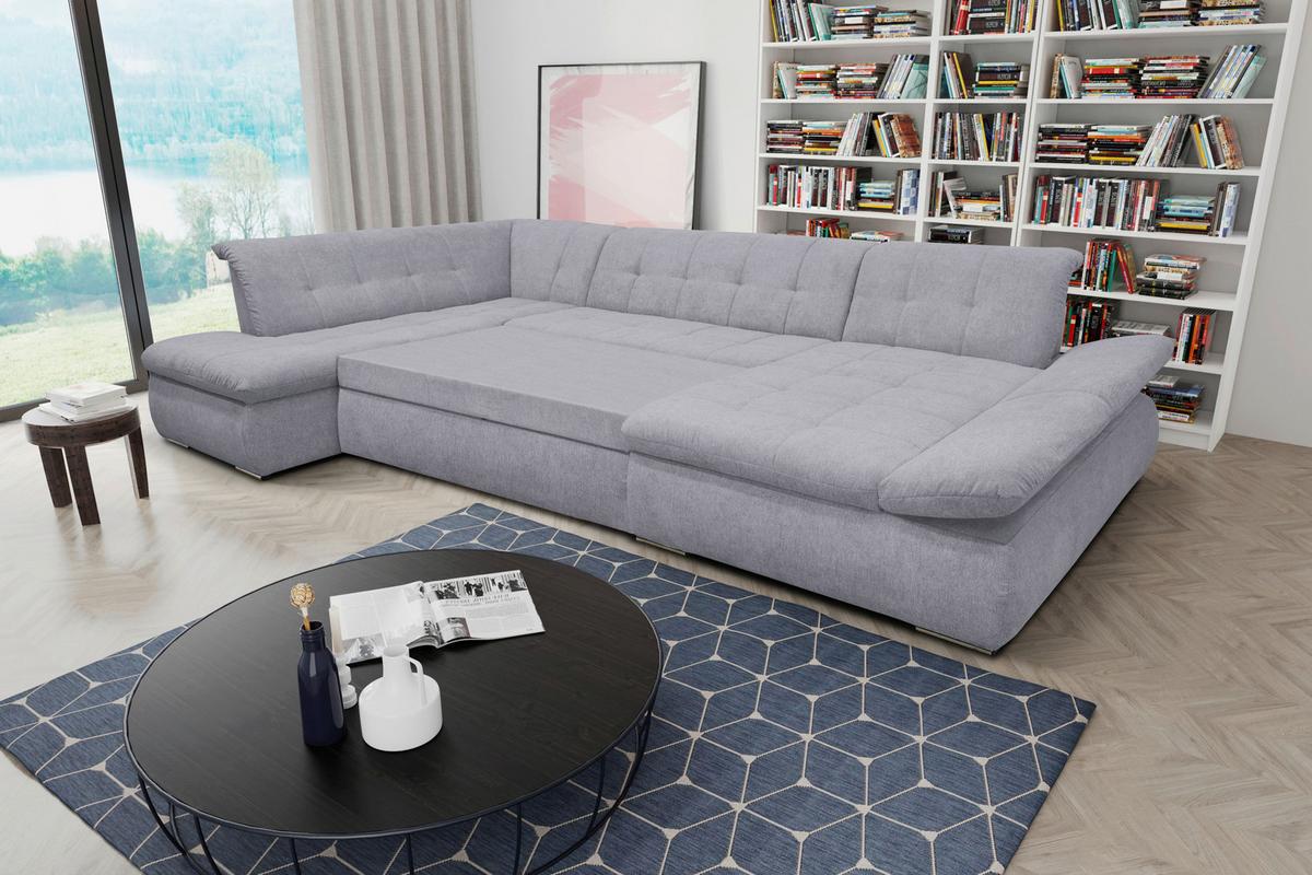 Wohnlandschaft Moric Mit Schlaffunktion Grau - Chromfarben/Grau, KONVENTIONELL, Textil (216/353/172cm) - MID.YOU