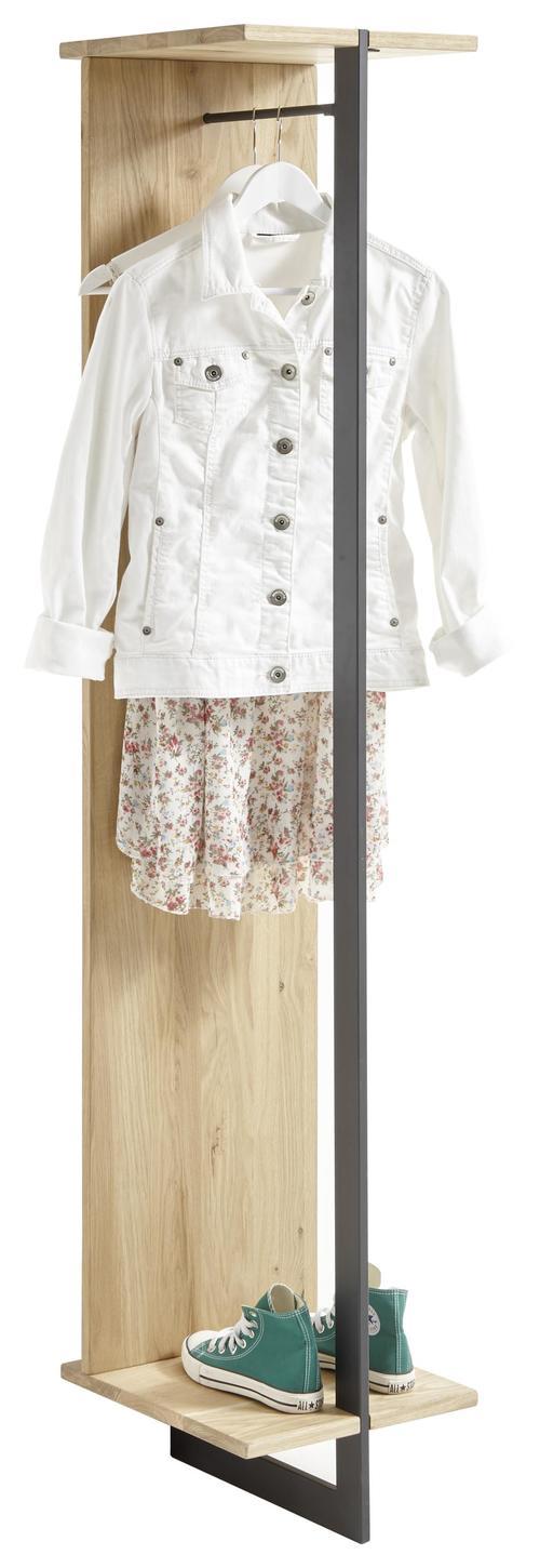 Garderobenpaneel Eiche Ablage + Kleiderstange B: 35cm - Eichefarben/Schwarz, Natur, Holz/Metall (35/180/40cm) - Livetastic