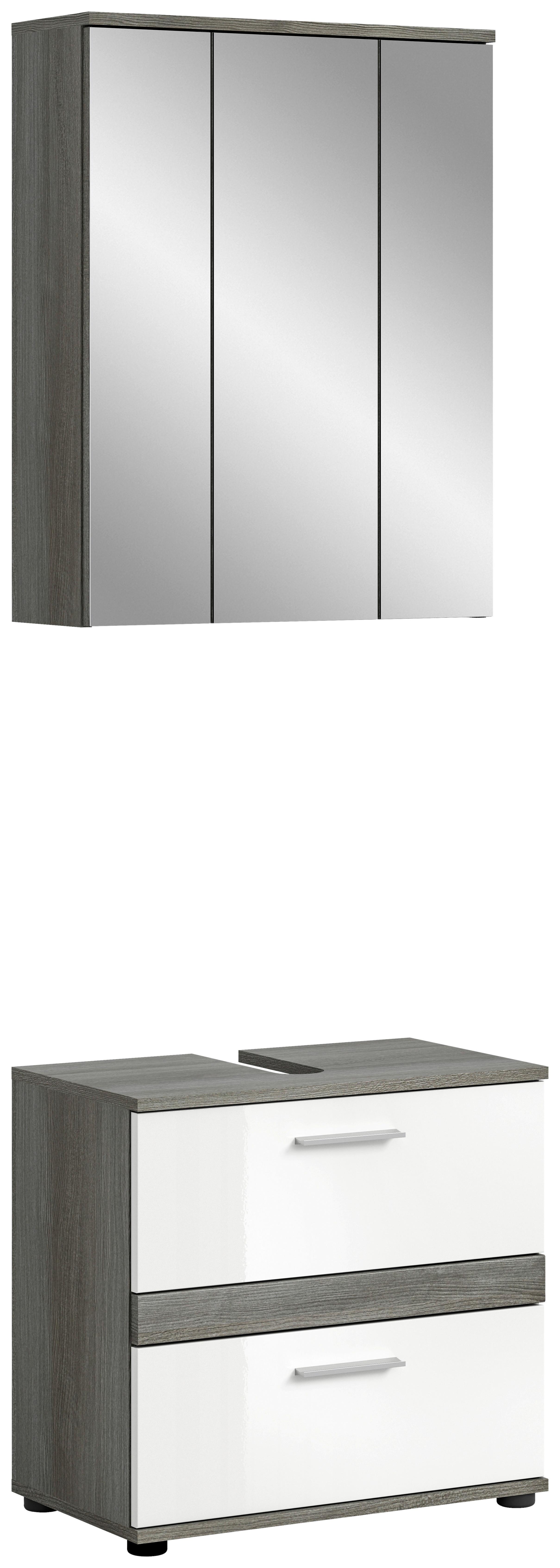 Badezimmer Blake Weiß Hg B: 60 cm - Weiß Hochglanz/Schwarz, MODERN, Glas/Holzwerkstoff (60cm) - MID.YOU