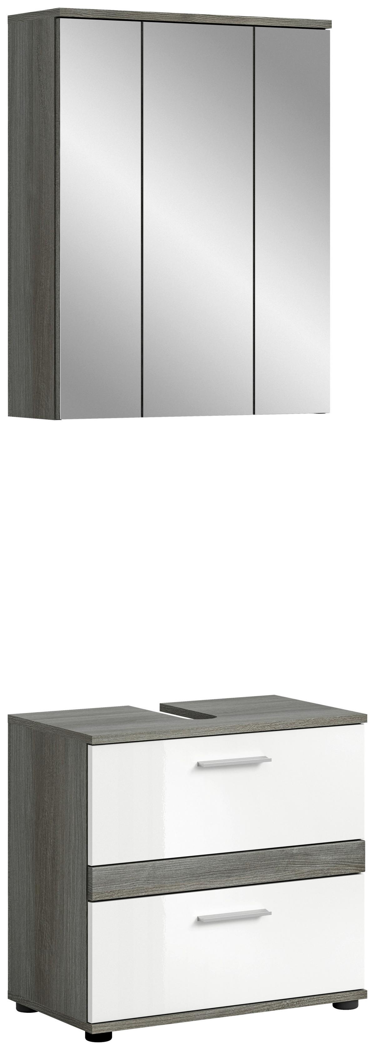 Badezimmer Blake Weiß Hg B: 60 cm - Weiß Hochglanz/Schwarz, MODERN, Glas/Holzwerkstoff (60cm) - MID.YOU