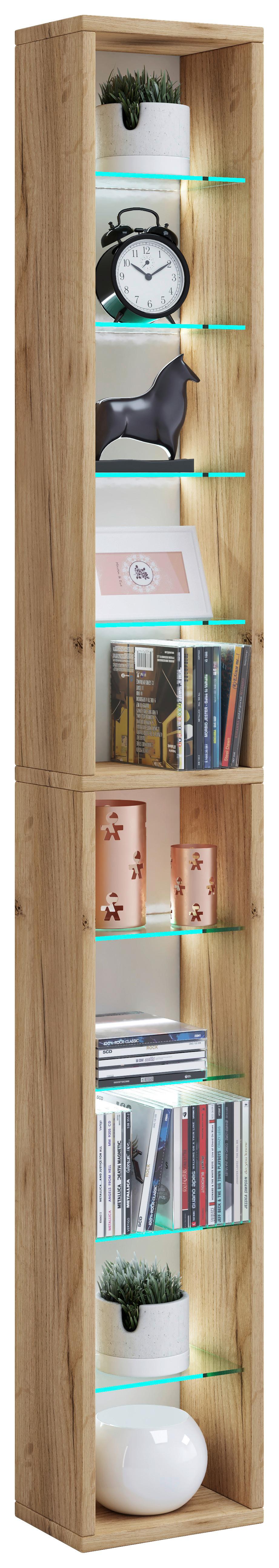 Wandregal Rasito Honigeiche Dekor - Honigeiche, Design, Glas/Holzwerkstoff (21/152/14cm) - MID.YOU